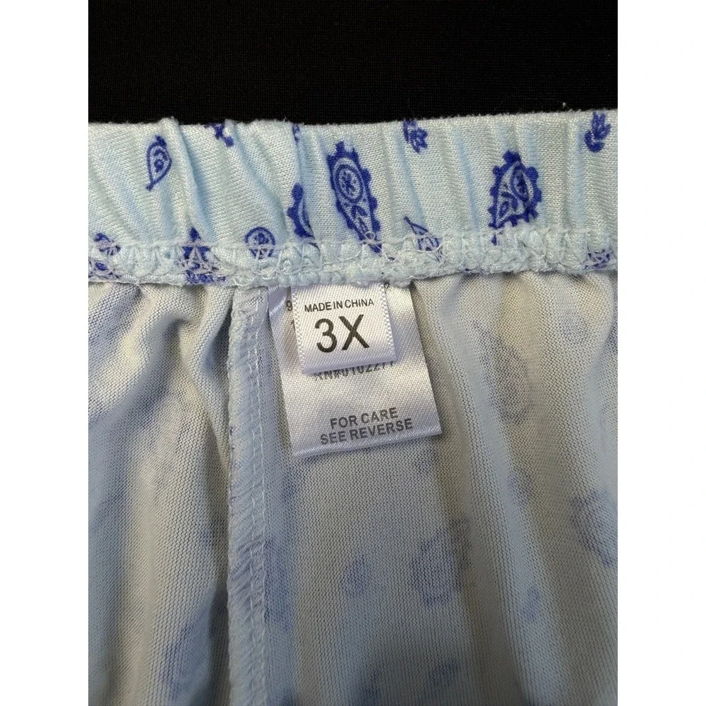 Blue Paisley Pajama Set 3x Short Sleeve Button Top Long Pants Sleepwear Lounge